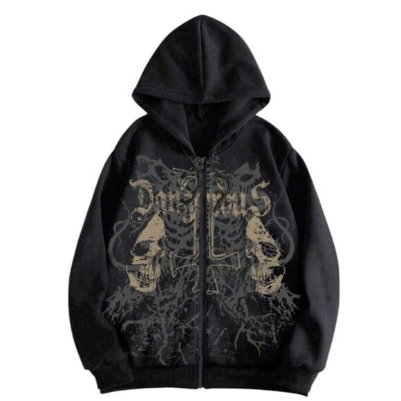 ROMWE Other - Romwe NWT Men's Grunge Punk Skull Letter Full Zip Up Hoodie SIZE-MEDIUM